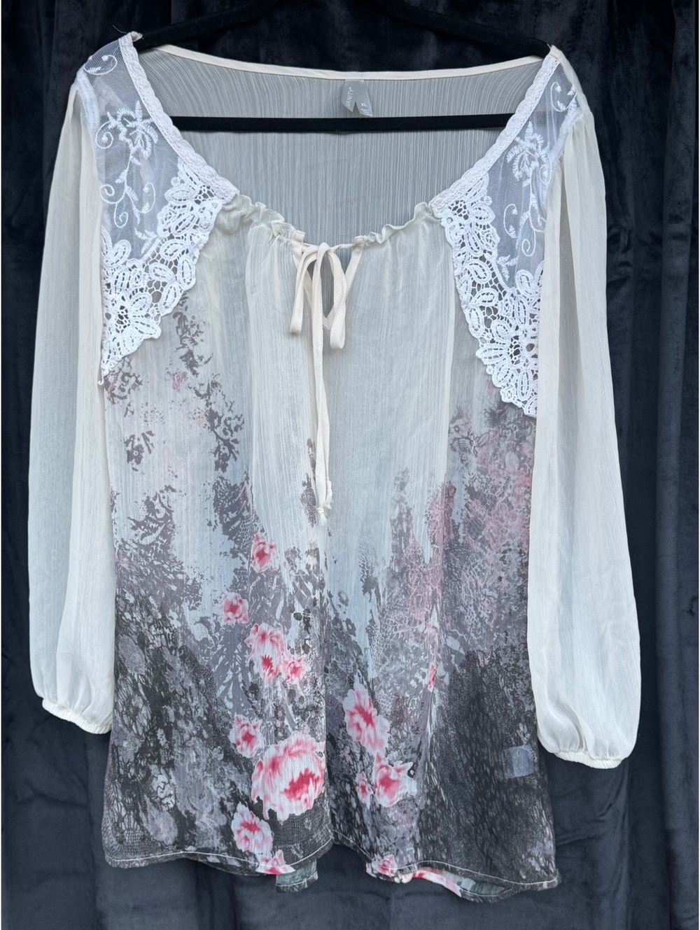 Vanity Sheer Floral and Lace Long Sleeve Blouse